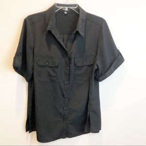 Elementz Woman Black Button Front Camp Shirt Blouse 1X